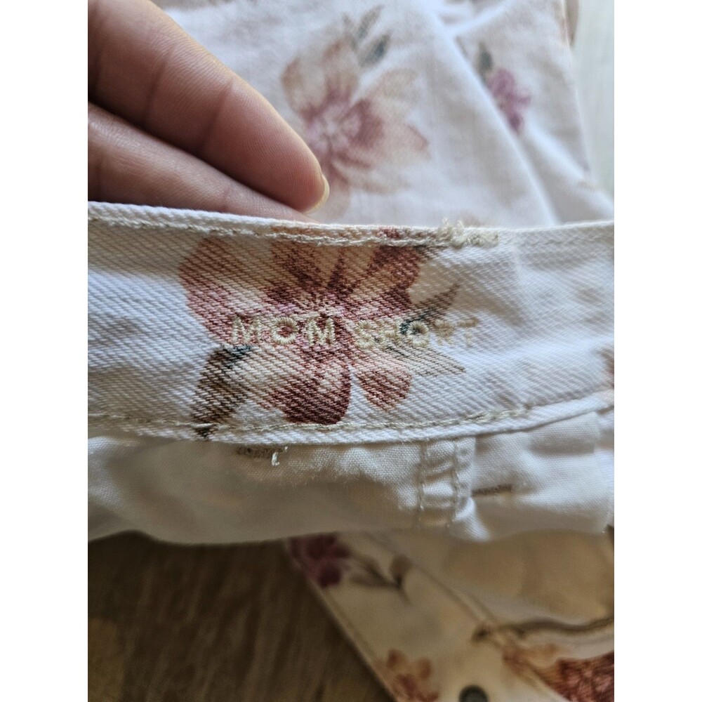 American Eagle Floral Mom Shorts Size 12 Denim White Pink Jean Spring Summer - Picture 9 of 9
